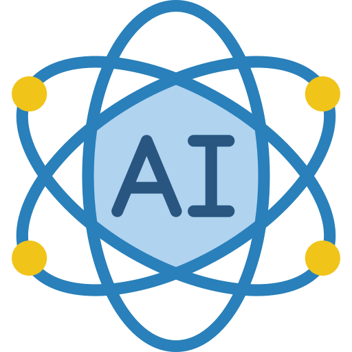 Blue atomic symbol with orbiting yellow electrons surrounding a light-blue hexagonal core labeled AI.